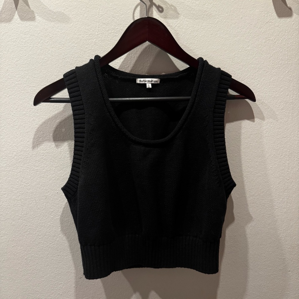 Reformation Black Ribbed Crop Tank